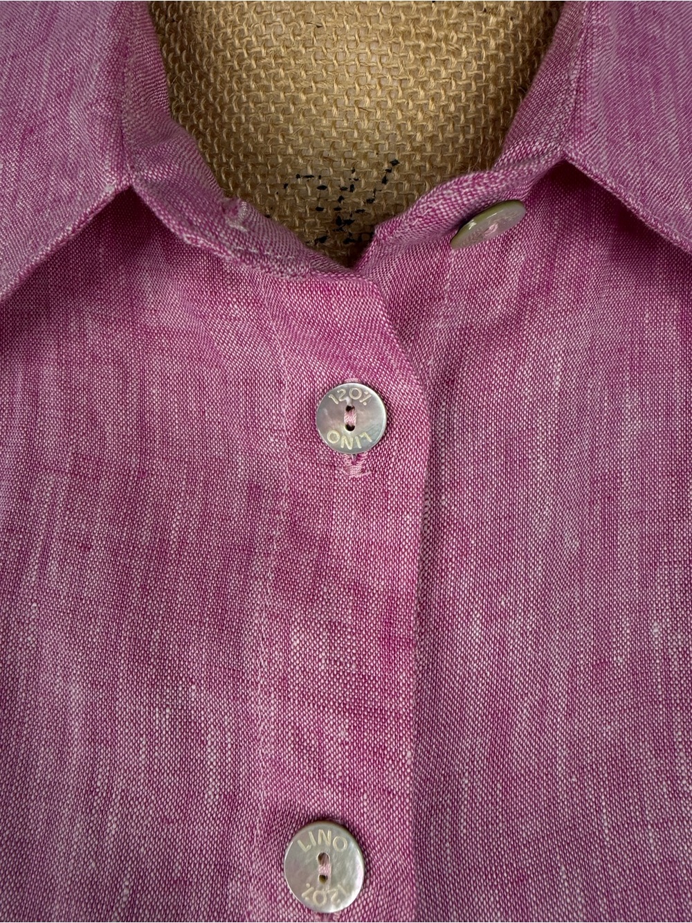 120% Lino Size 44 Pink 100% Linen Button Front Shirt Dress NWOT - Picture 4 of 9